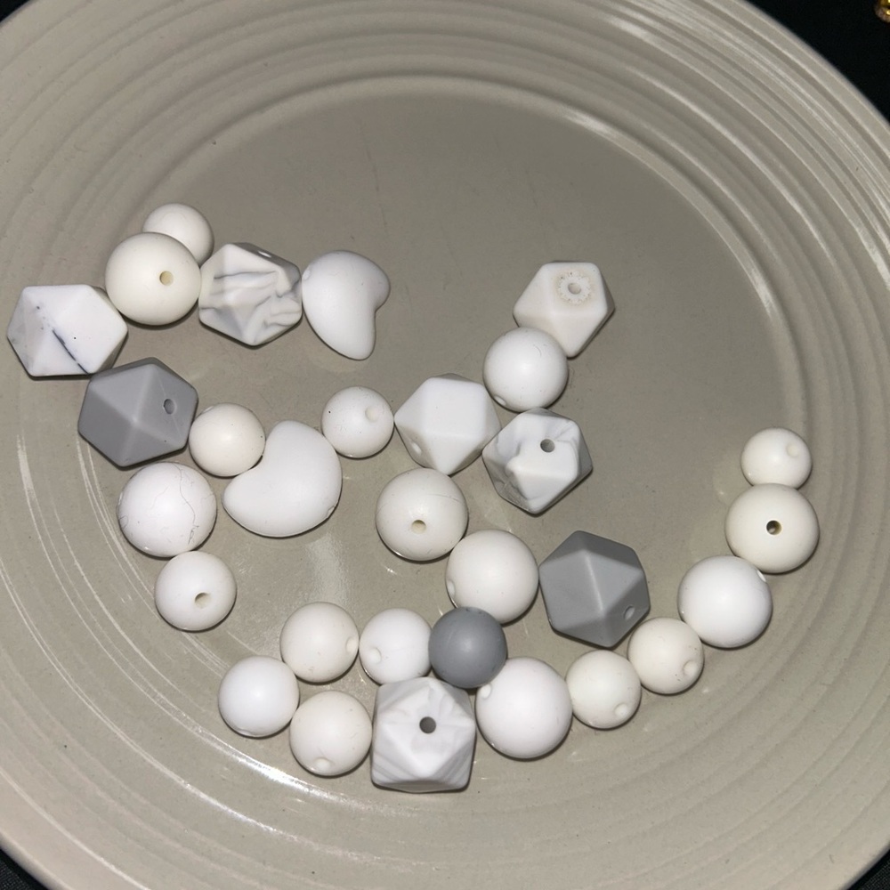 30 Assorted White and Gray Beads